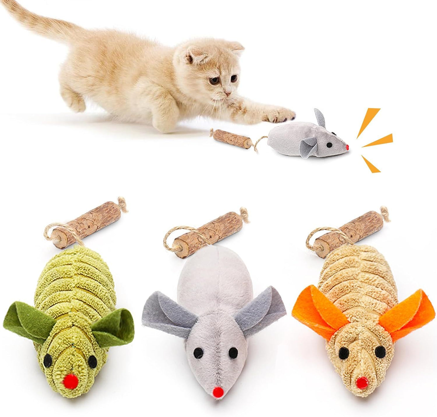 Squeaking Mice Cat Toys with Catnip and Silvervine for Cats