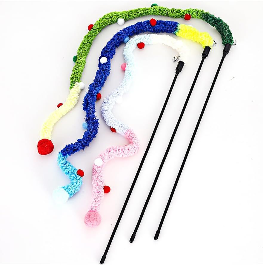 Interactive Play Wand for Cats with Colorful Plush Strips