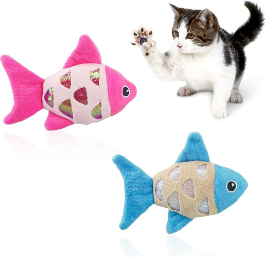 Small Catnip Fish Toys with Crinkle Sound for Indoor Cats to Bat and Chew
