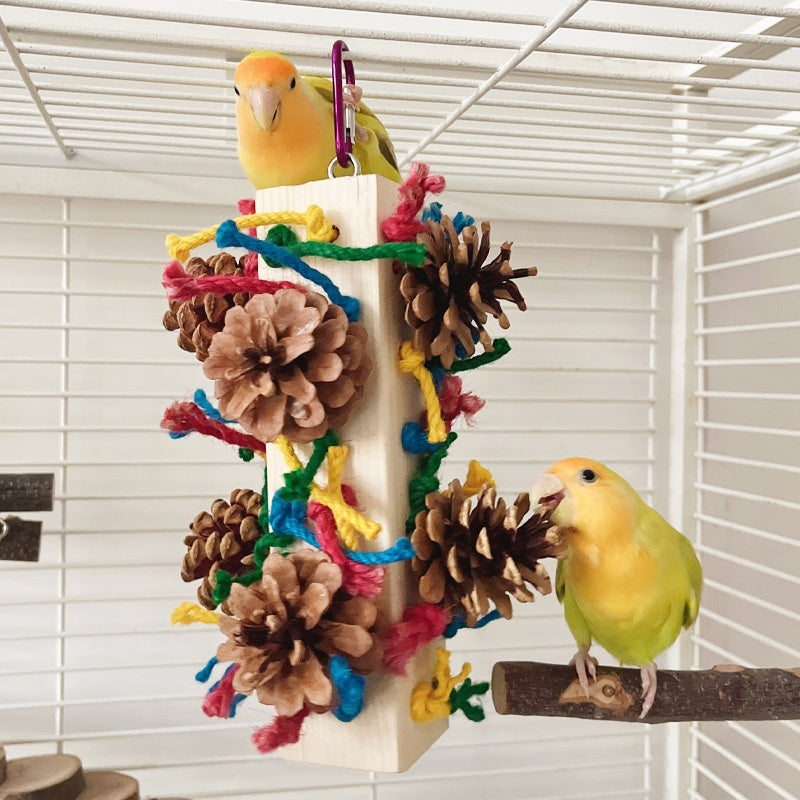 Natural Wood Parrot Toy for Tearing and Biting