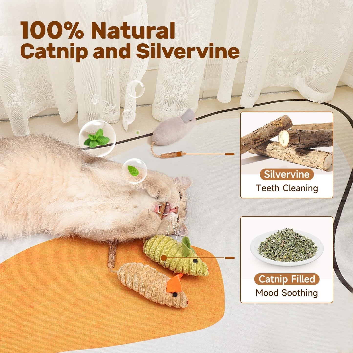 Squeaking Mice Cat Toys with Catnip and Silvervine for Cats