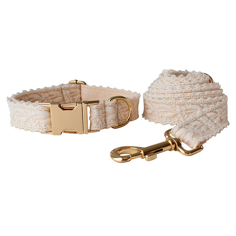 Floral Lace Pet Collar with Bow and Metal Clasp