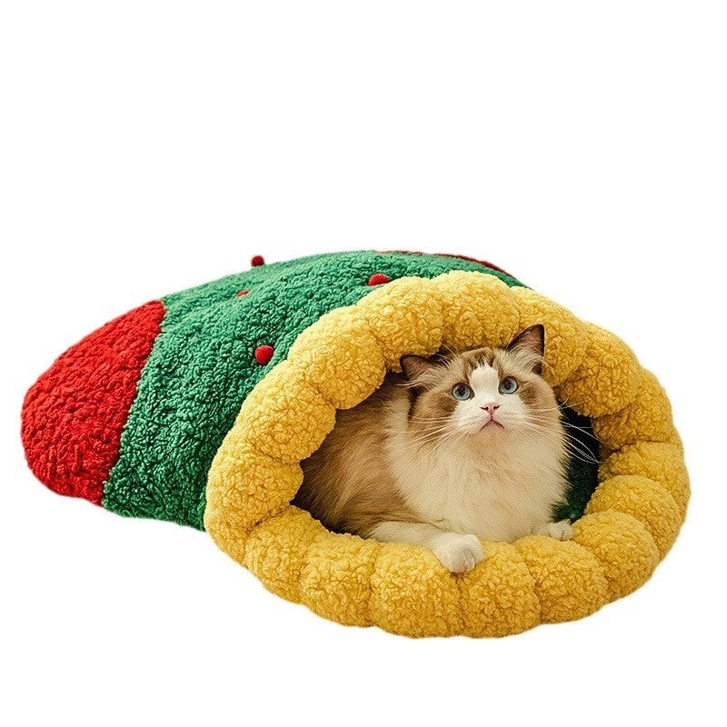 Semi-closed Cat Bed with Diamond Quilted Warmth