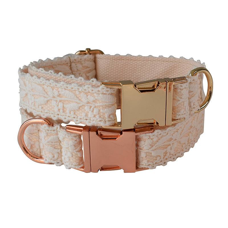 Floral Lace Pet Collar with Bow and Metal Clasp