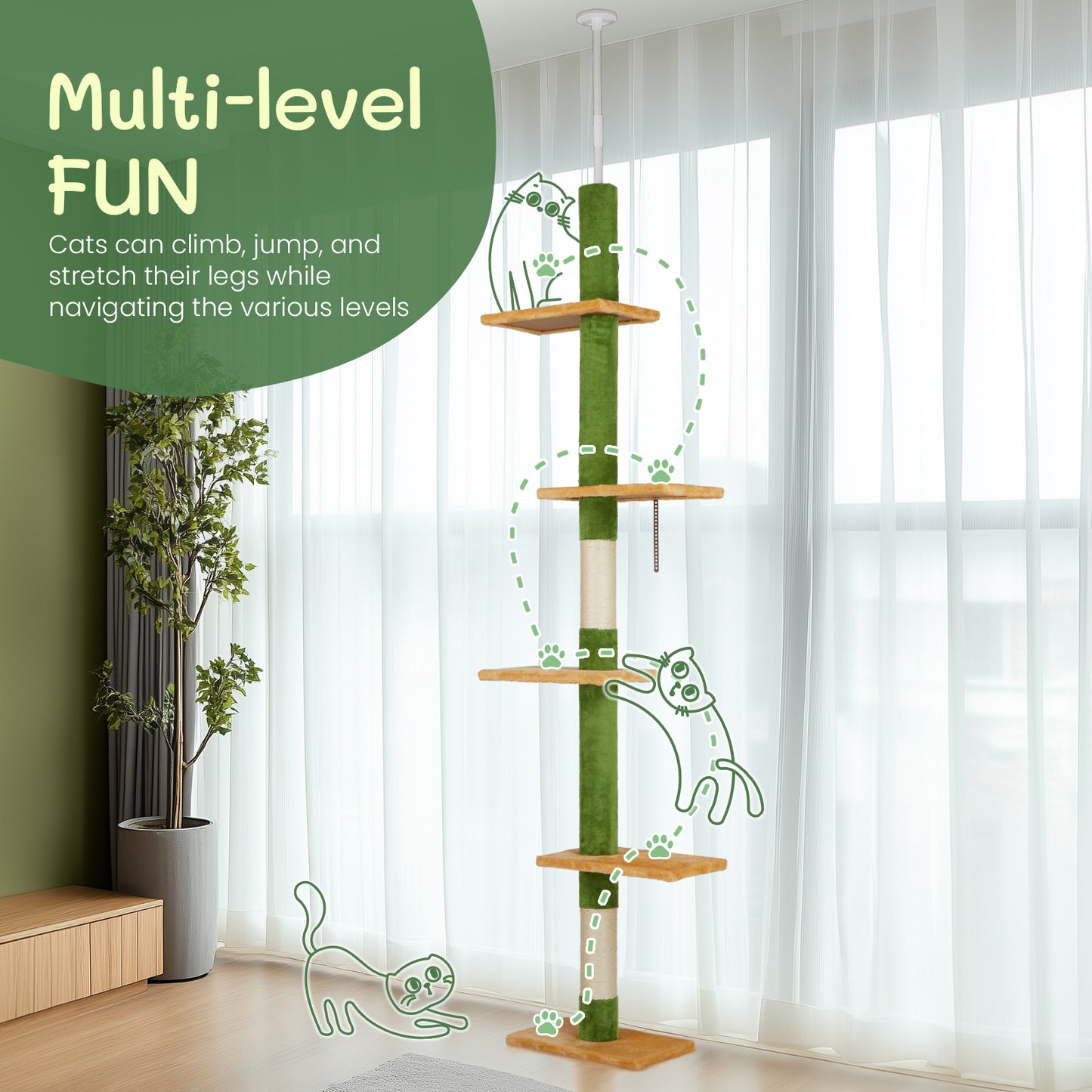 Tall Cat Tree with Multiple Platforms