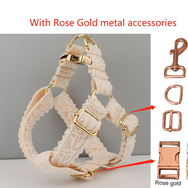 Floral Lace Pet Collar with Bow and Metal Clasp