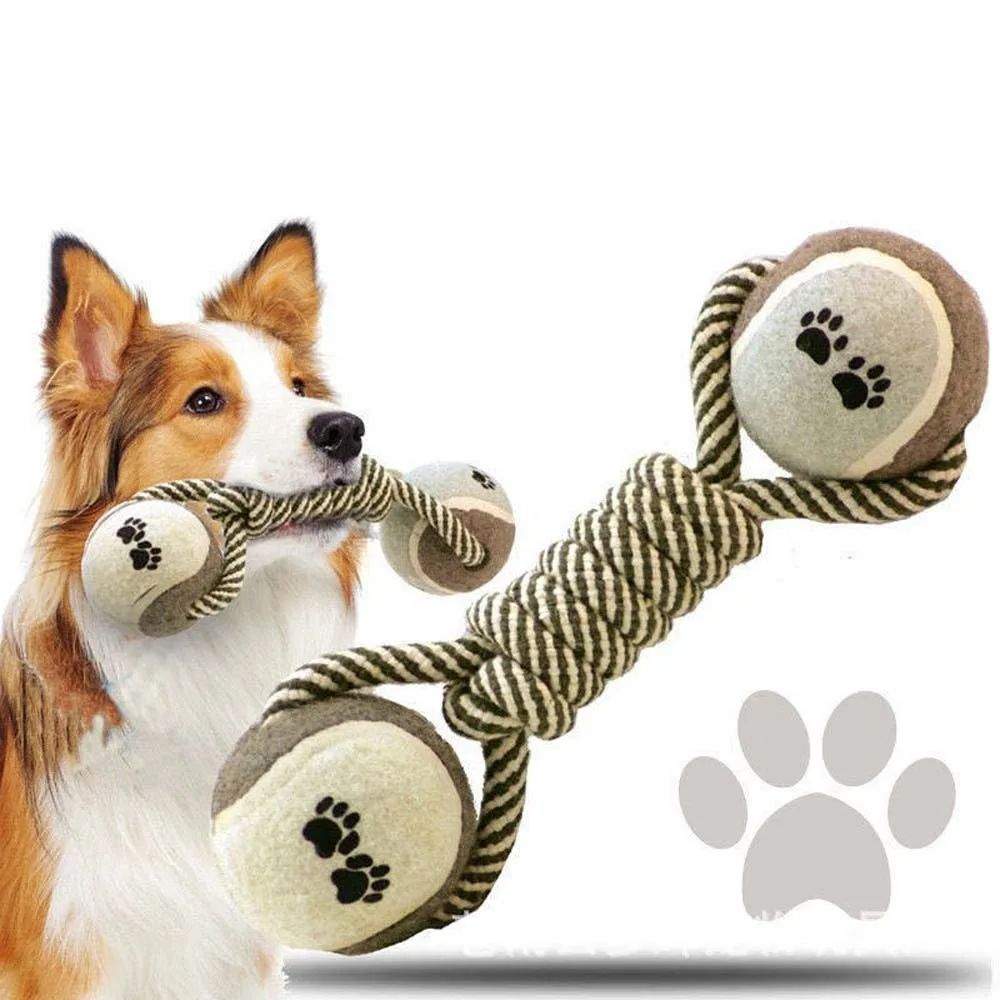 Multi-Function Pet Play Toy – Cotton Rope and Rubber Dumbbell for Fetch & Chewing