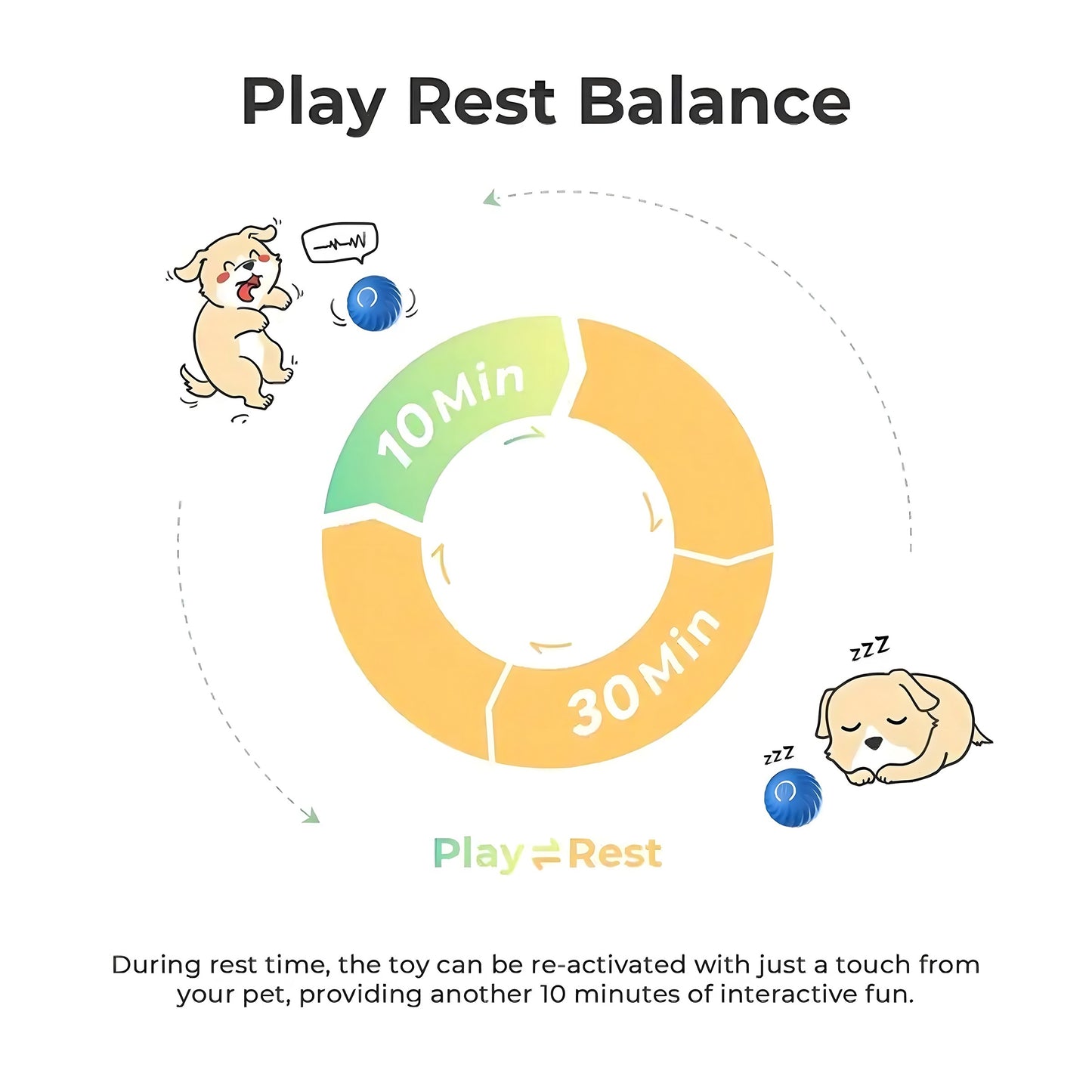 Automatic interactive bouncing ball for dogs – smart self-moving toy with rotating motion, quiet urchin cover, and USB rechargeable design.