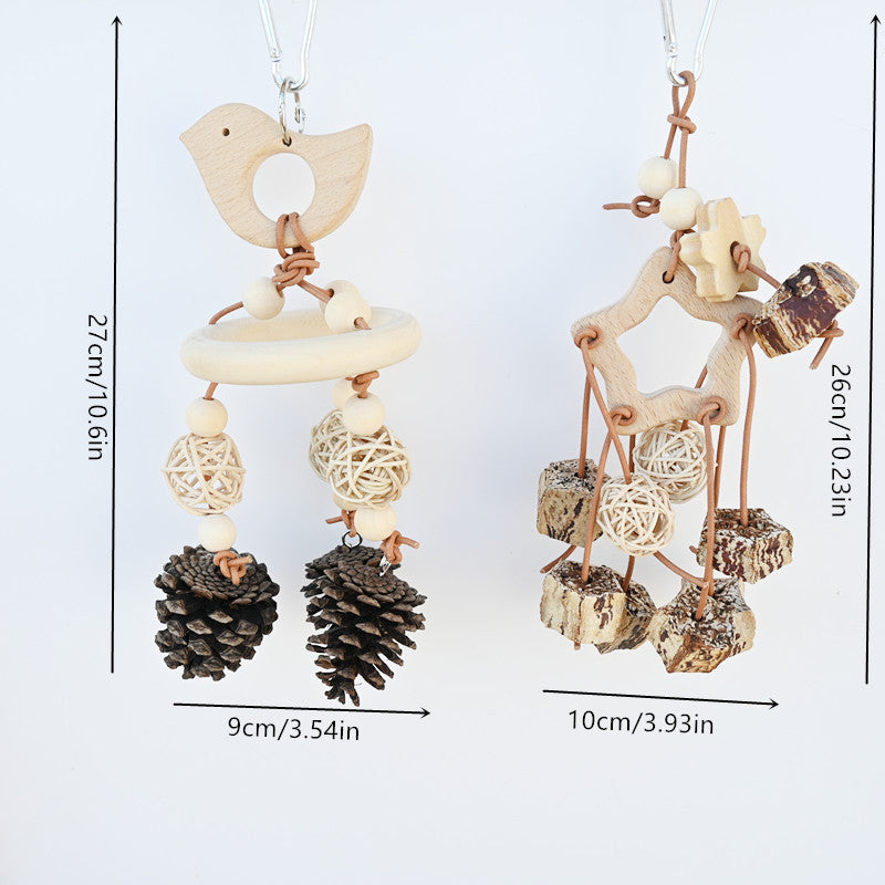 Natural Wood Parrot Toy for Teeth Relief