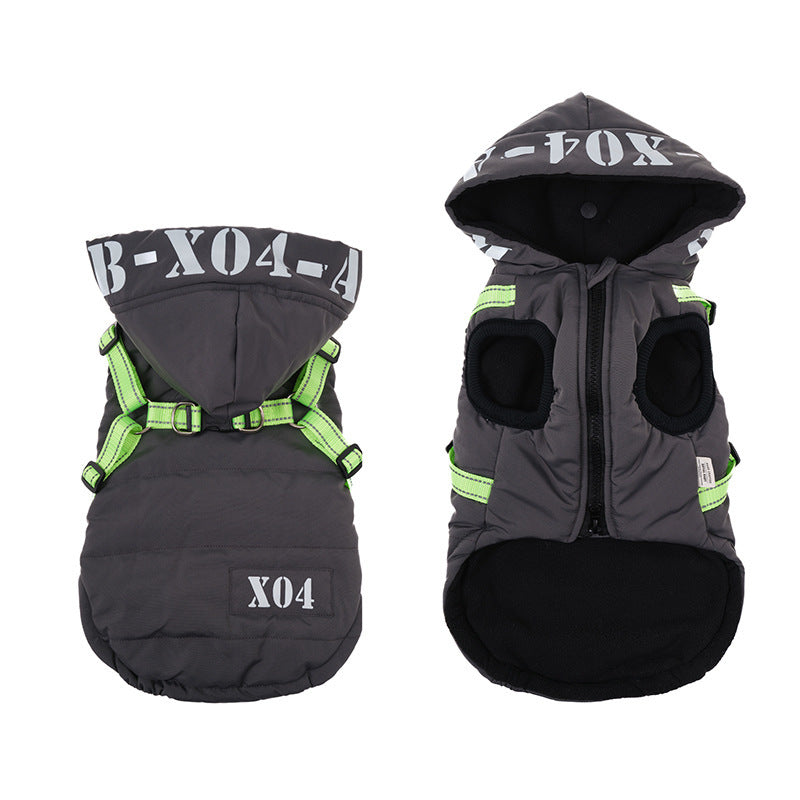 Fleece-Lined Waterproof Dog Coat with Hood for Winter