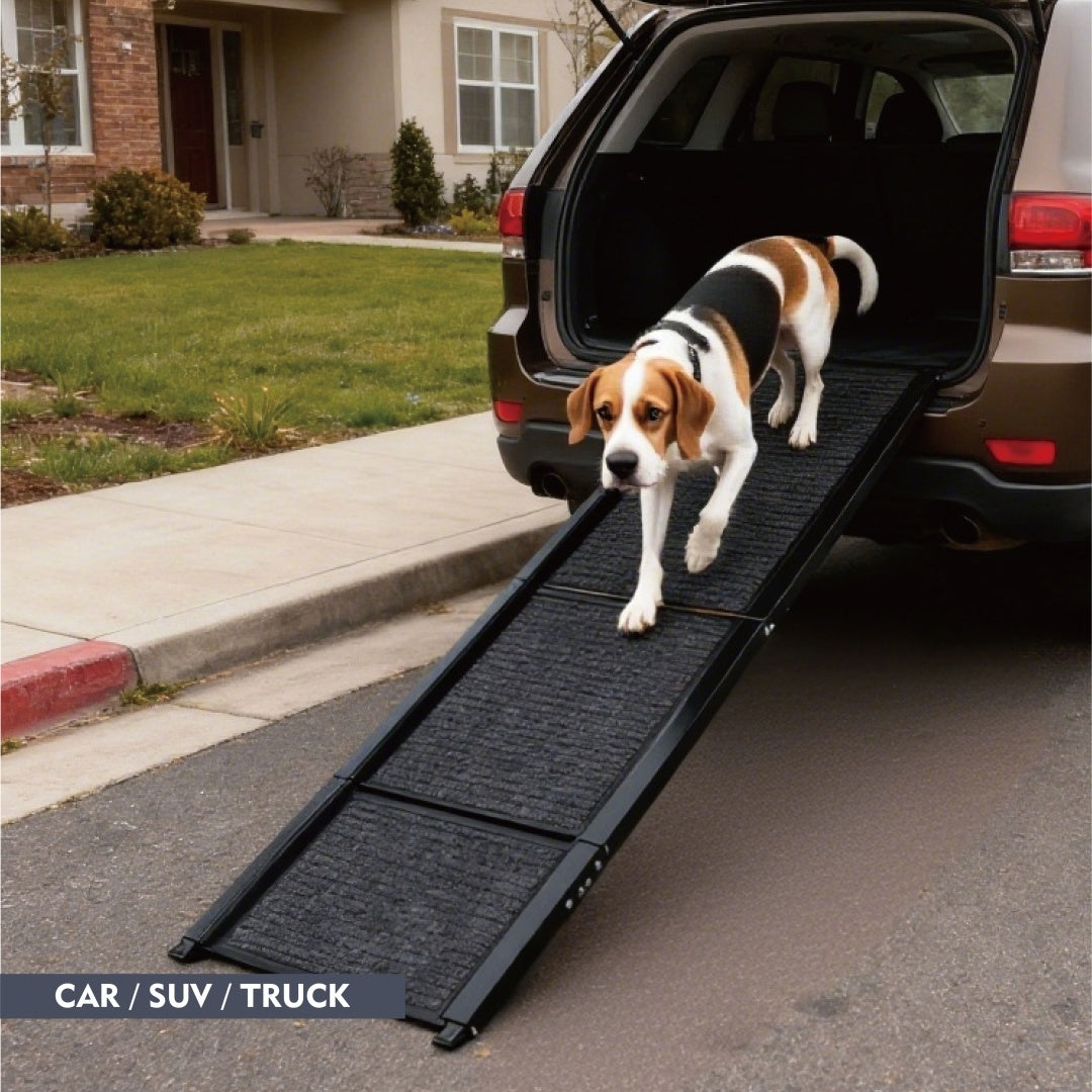 Portable Folding Dog Ramp for Cars, SUVs, and Trucks – 71" Long, 19.5" Wide, Non-Slip Rug Surface, Supports Up to 250 lbs