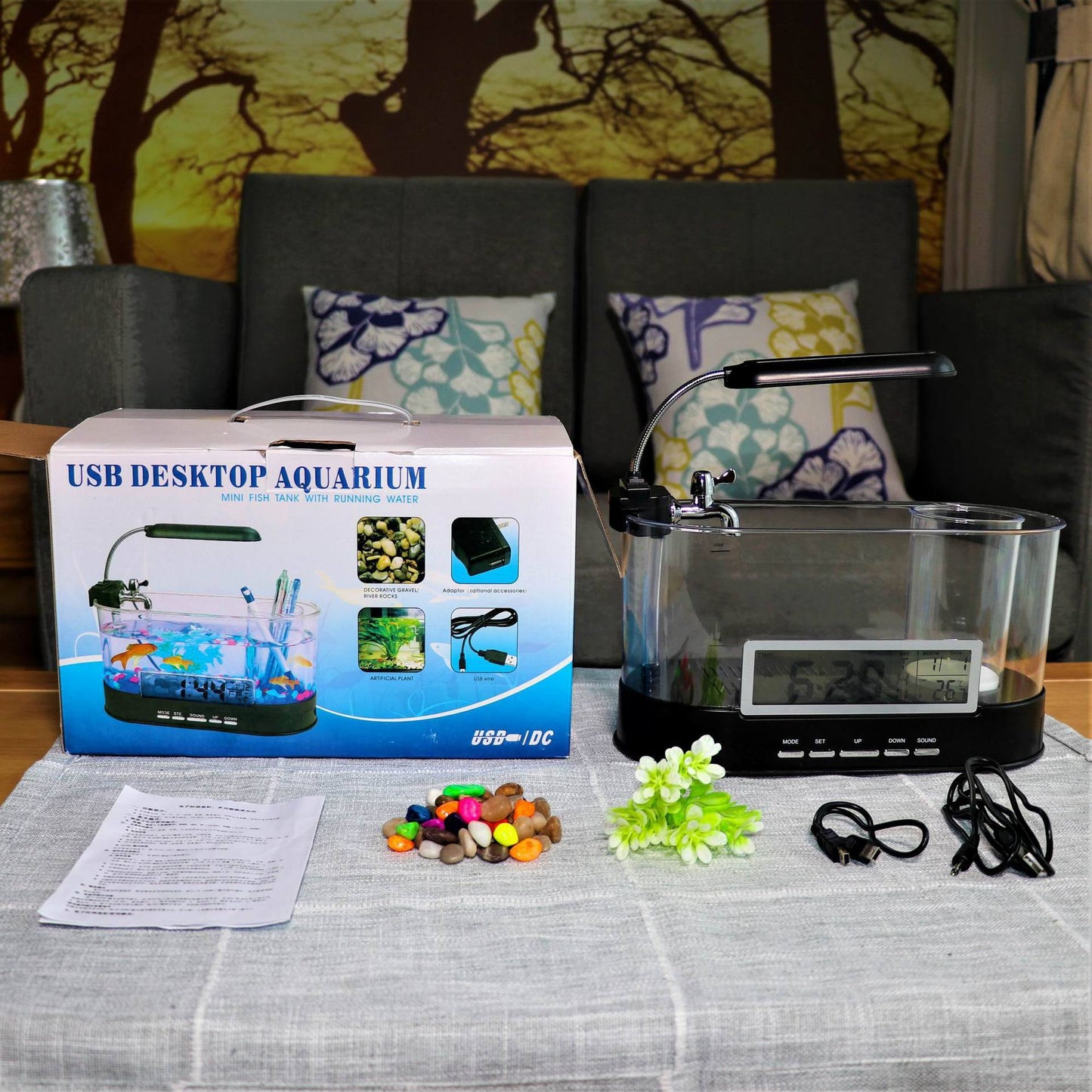 USB Mini Desktop Aquarium with Time, Date, Temperature, and Alarm