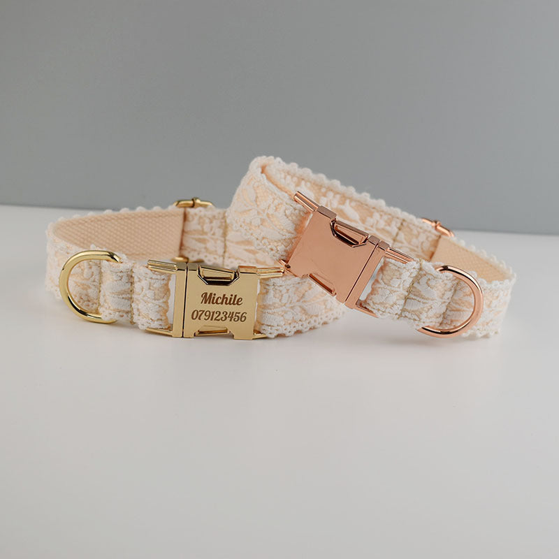 Floral Lace Pet Collar with Bow and Metal Clasp