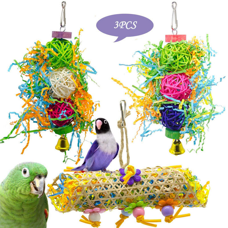 Eco-Friendly Parrot Play Toys with Wooden and Rattan Chew Ball