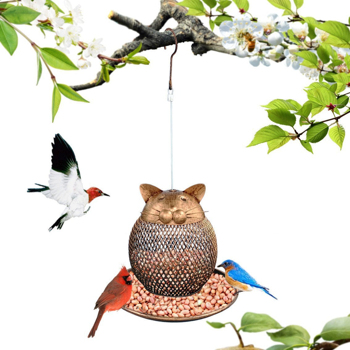 Cat Figurine Bird Feeder for Outdoor Decor