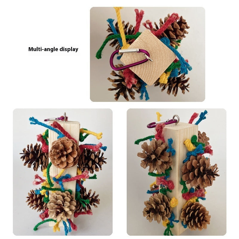 Natural Wood Parrot Toy for Tearing and Biting