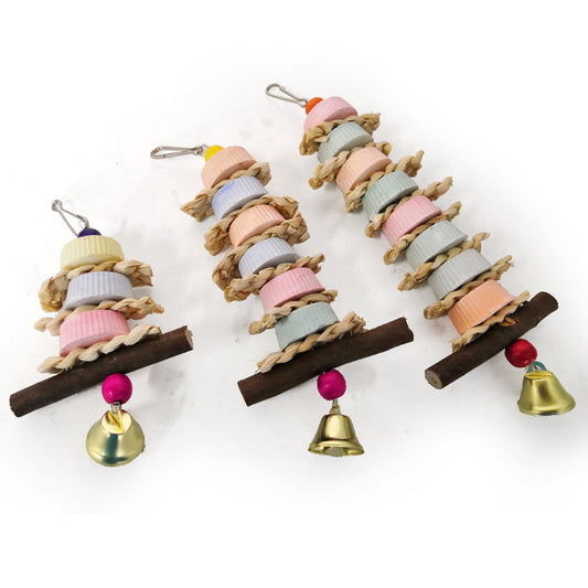 Natural Chew Toy for Parrots with Calcium Grinding Stone and Straw