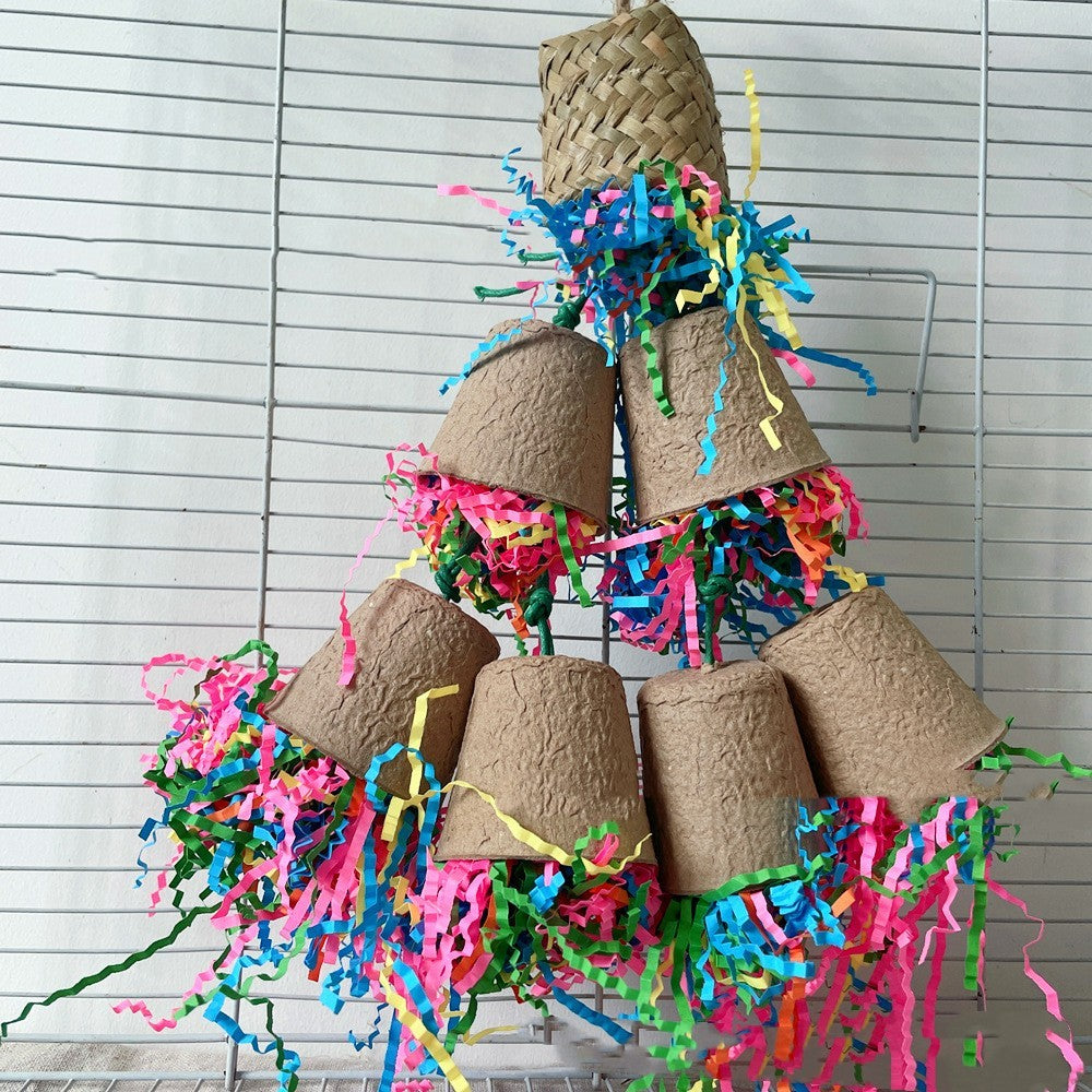 Parrot Palm Weaving Chew Toy with Paper Cup