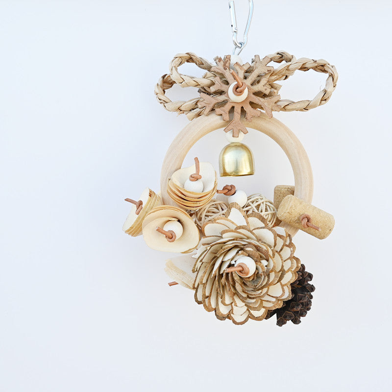 Eco-Friendly Parrot Chew Ring with Natural Wood and Pine Cone