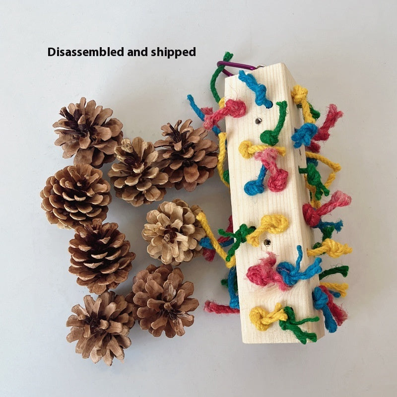 Natural Wood Parrot Toy for Tearing and Biting