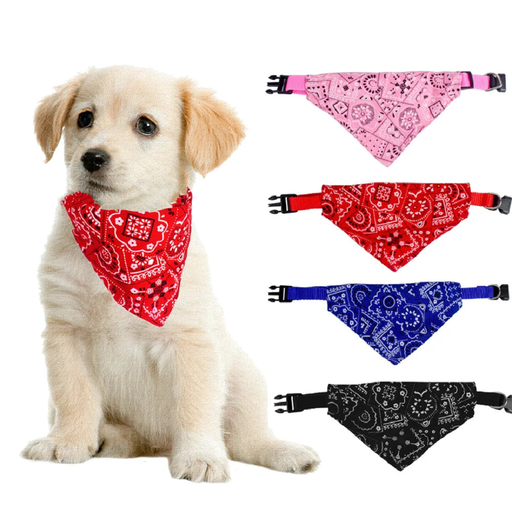 Adjustable Pet Dog Bandana Collar with Leather Strap
