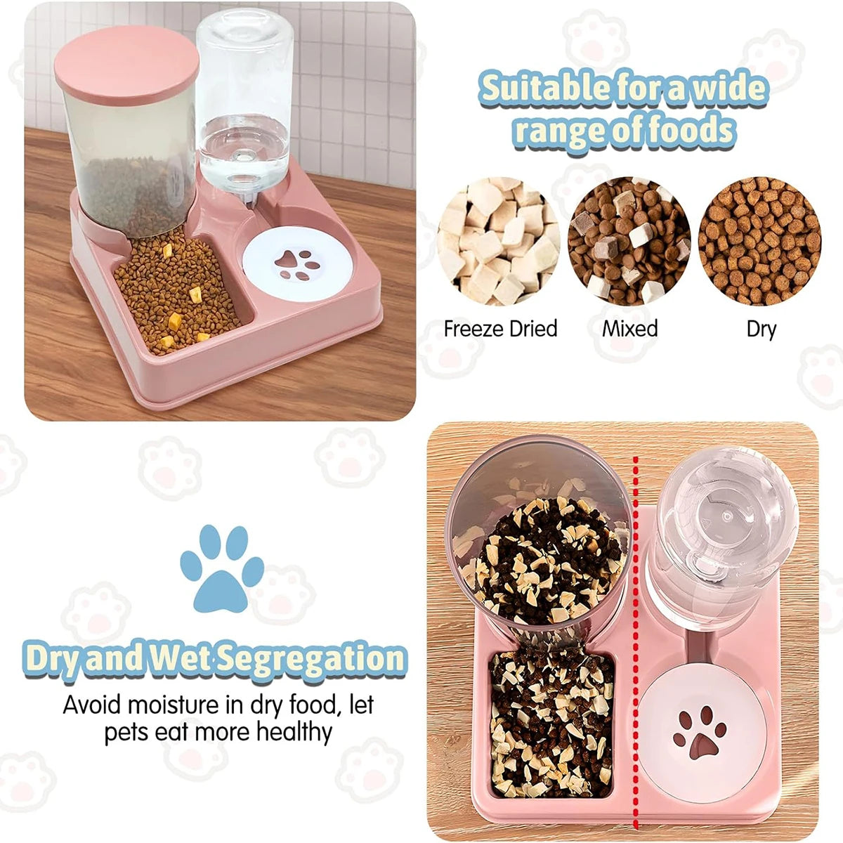 "2-in-1 water and food dispenser for dogs and cats"