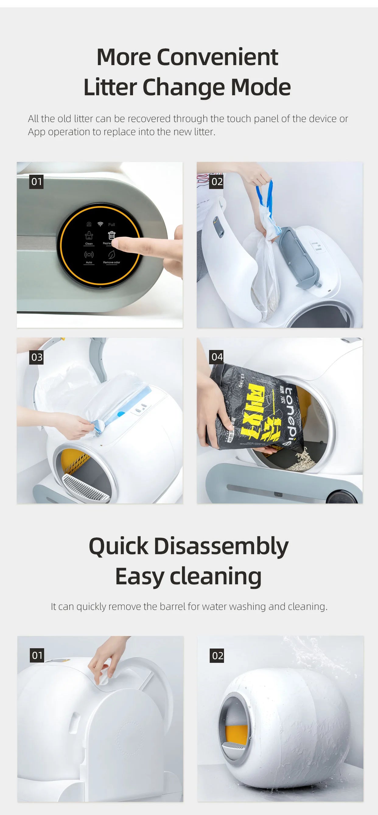 65L Automatic Smart Cat Litter Box with Self-Cleaning Feature