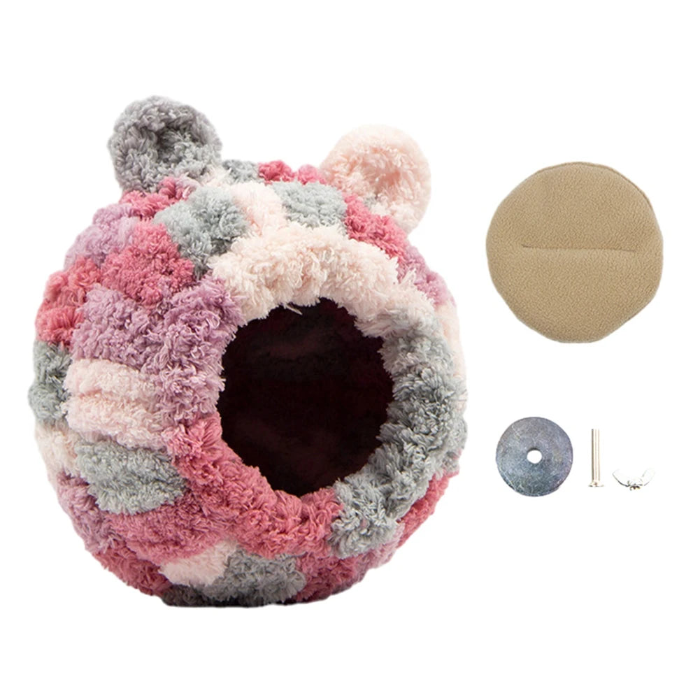 Snug Bird Nest, Winter Haven with Hanging Hammock, Plush Hideaway for Parrots and Hummingbirds, Cage Decor Accessory.