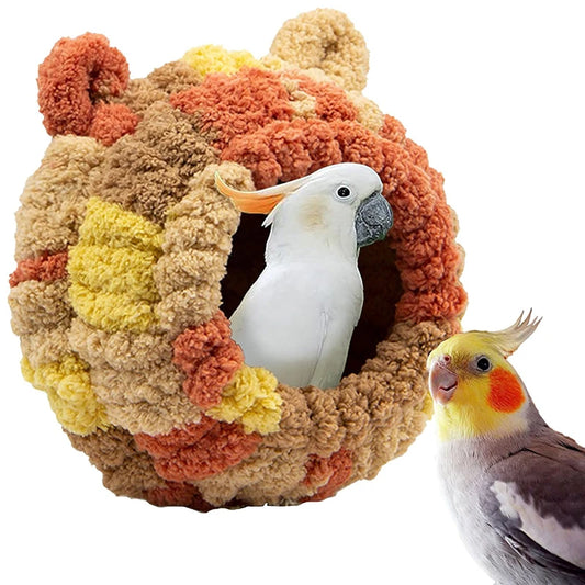 Snug Bird Nest, Winter Haven with Hanging Hammock, Plush Hideaway for Parrots and Hummingbirds, Cage Decor Accessory.
