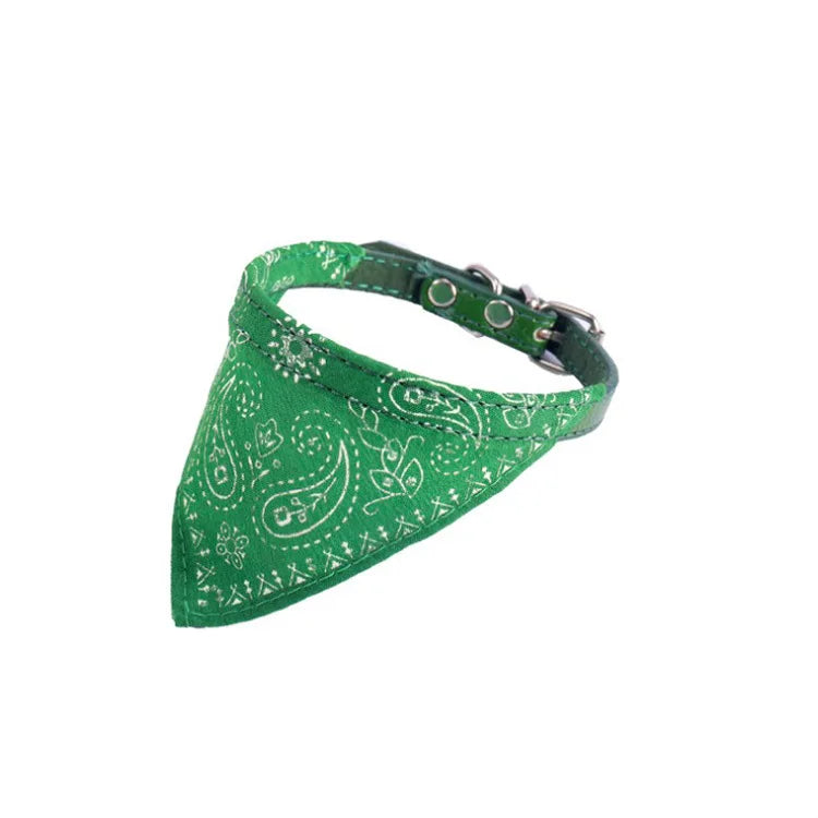 Adjustable Pet Dog Bandana Collar with Leather Strap