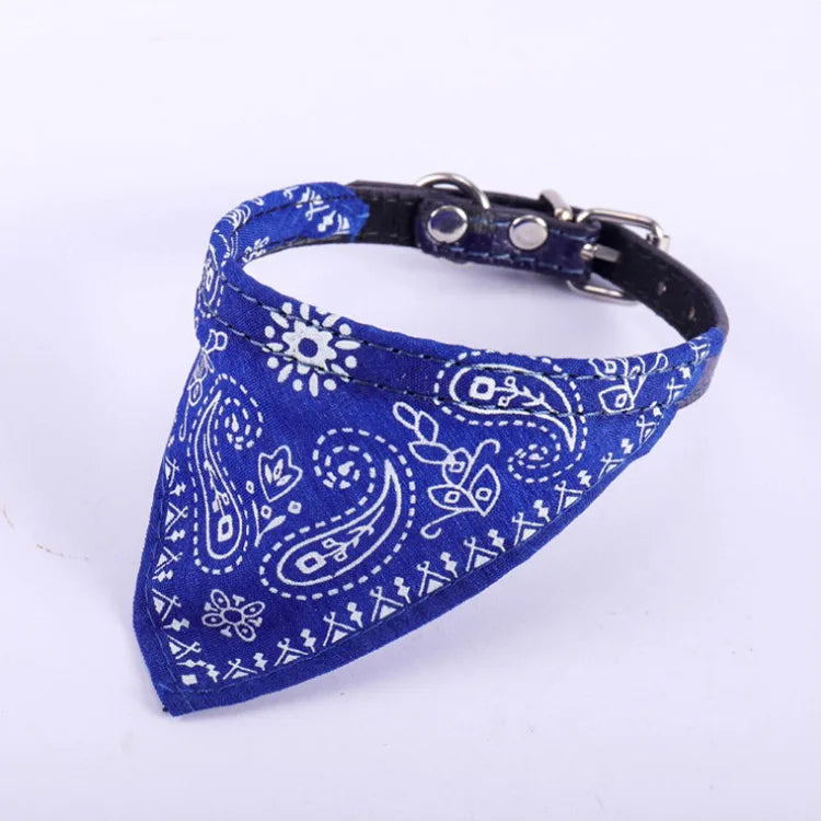 Adjustable Pet Dog Bandana Collar with Leather Strap