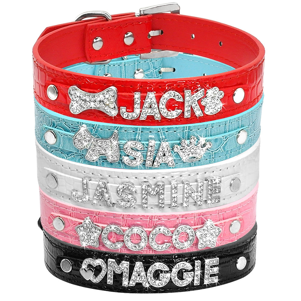 Rhinestone-Adorned Personalized Pet Neckband