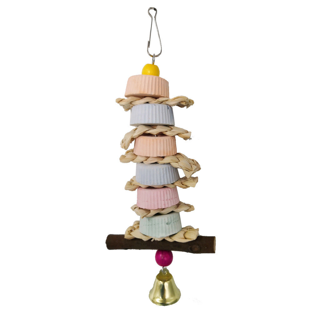 Natural Chew Toy for Parrots with Calcium Grinding Stone and Straw
