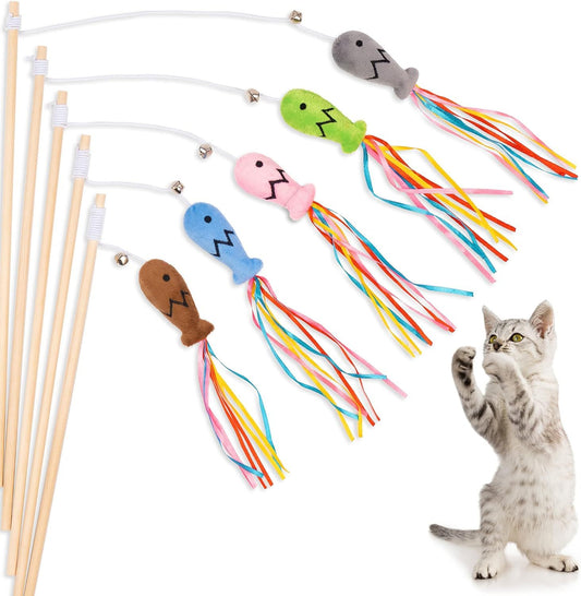 Colorful Teaser Wand Toy for Cats with Catnip Fish
