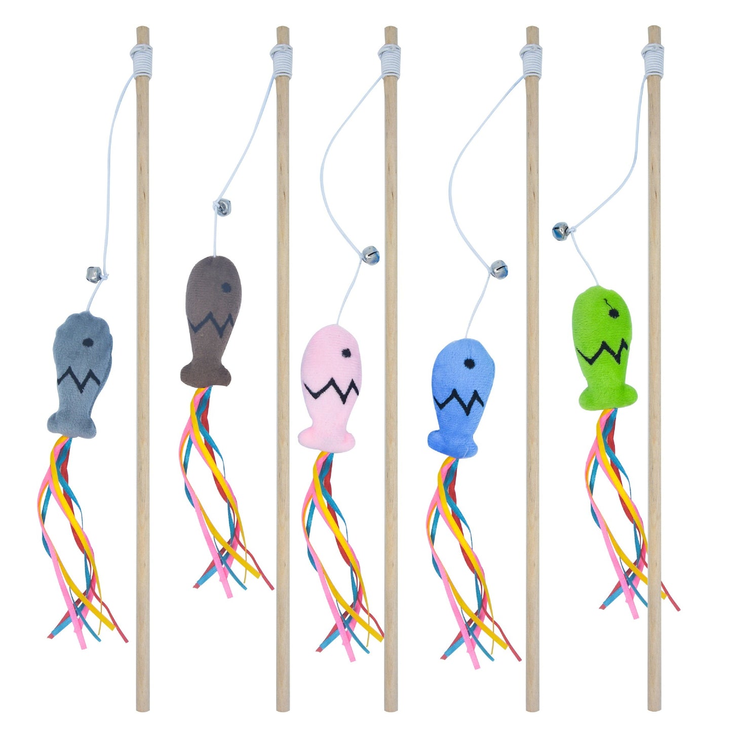 Colorful Teaser Wand Toy for Cats with Catnip Fish