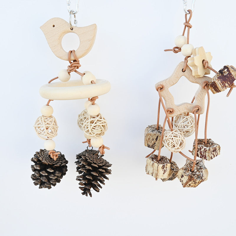 Natural Wood Parrot Toy for Teeth Relief