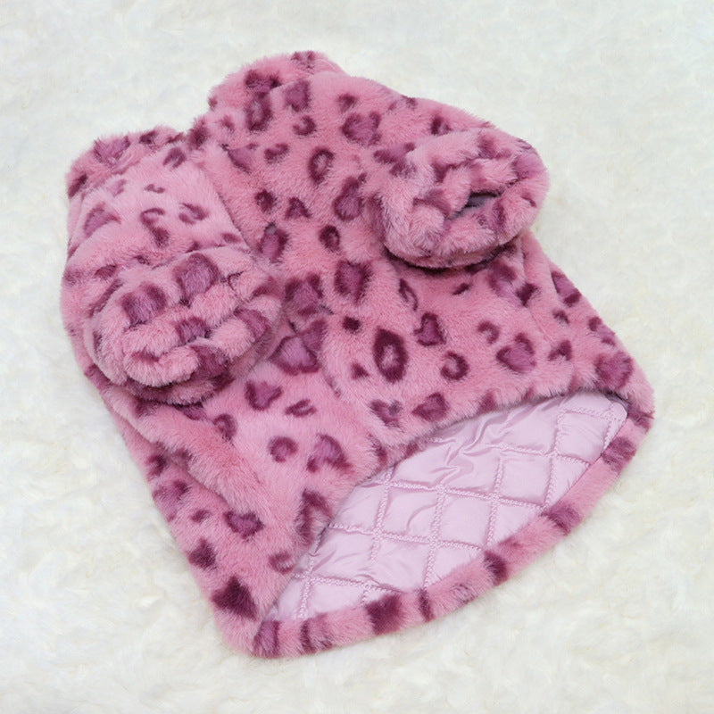 Pet Plush Leopard Jacket for Cold Weather