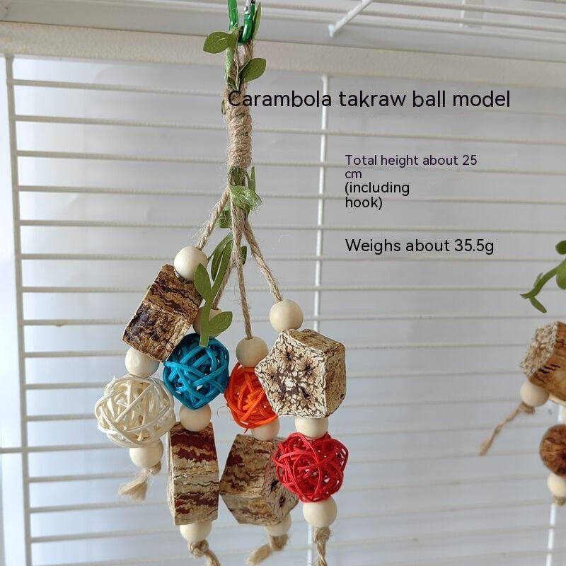 Wooden Parrot Stand with Bite Chew Toys