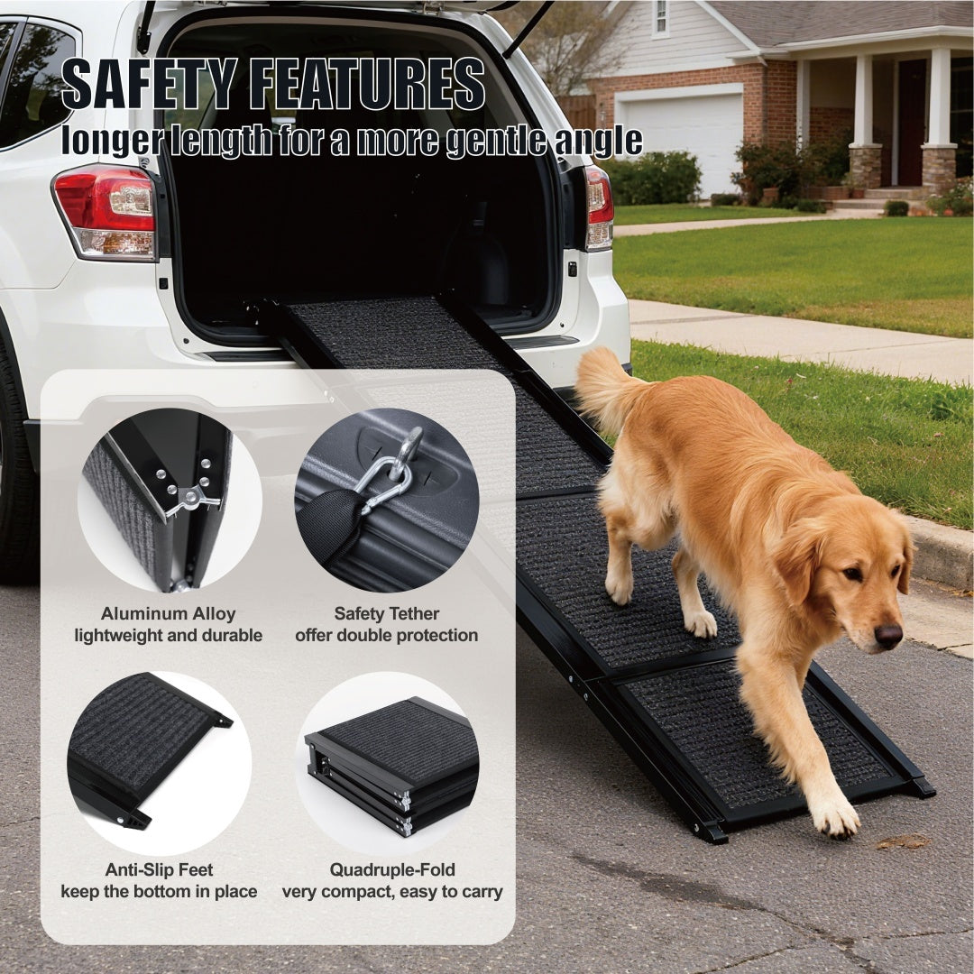 Portable Folding Dog Ramp for Cars, SUVs, and Trucks – 71" Long, 19.5" Wide, Non-Slip Rug Surface, Supports Up to 250 lbs