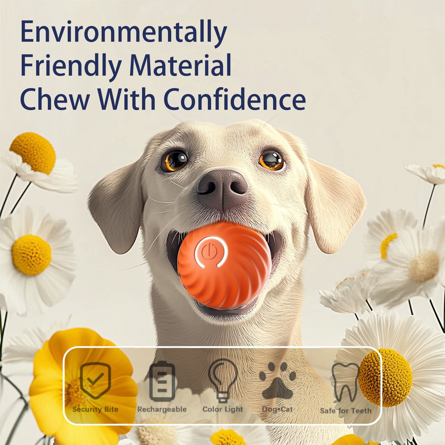 Automatic interactive bouncing ball for dogs – smart self-moving toy with rotating motion, quiet urchin cover, and USB rechargeable design.