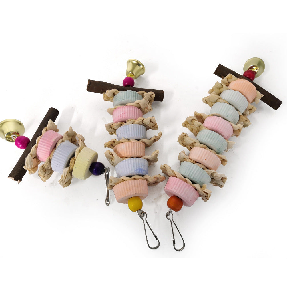 Natural Chew Toy for Parrots with Calcium Grinding Stone and Straw