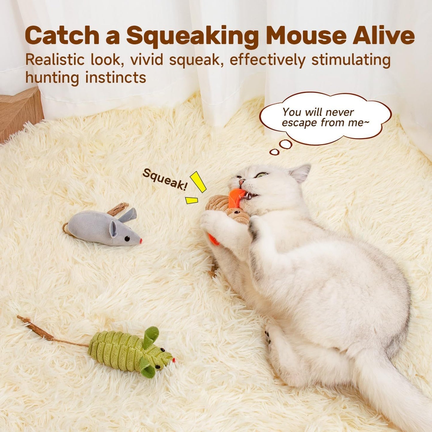 Squeaking Mice Cat Toys with Catnip and Silvervine for Cats