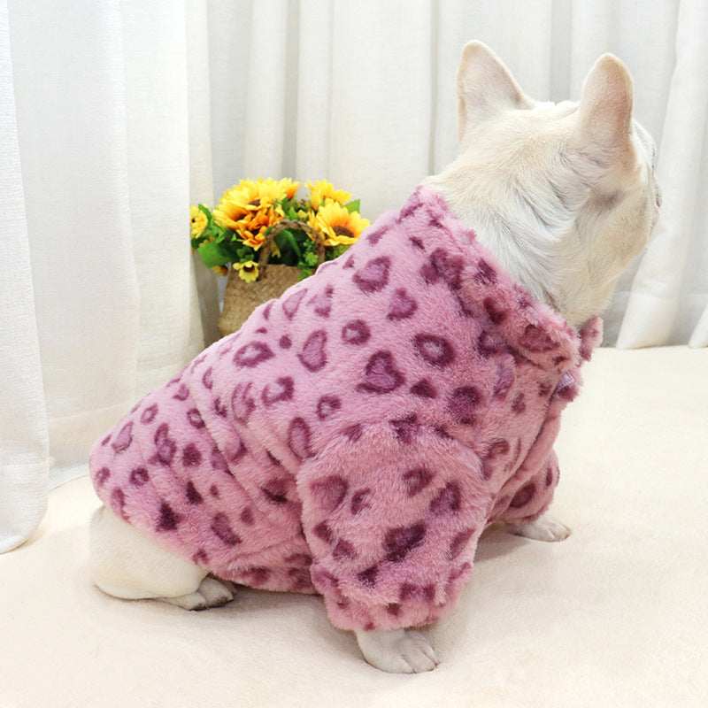 Pet Plush Leopard Jacket for Cold Weather