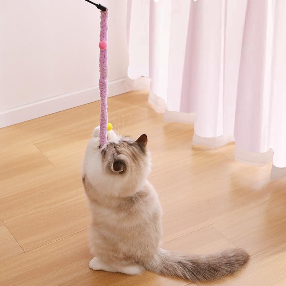 Interactive Play Wand for Cats with Colorful Plush Strips