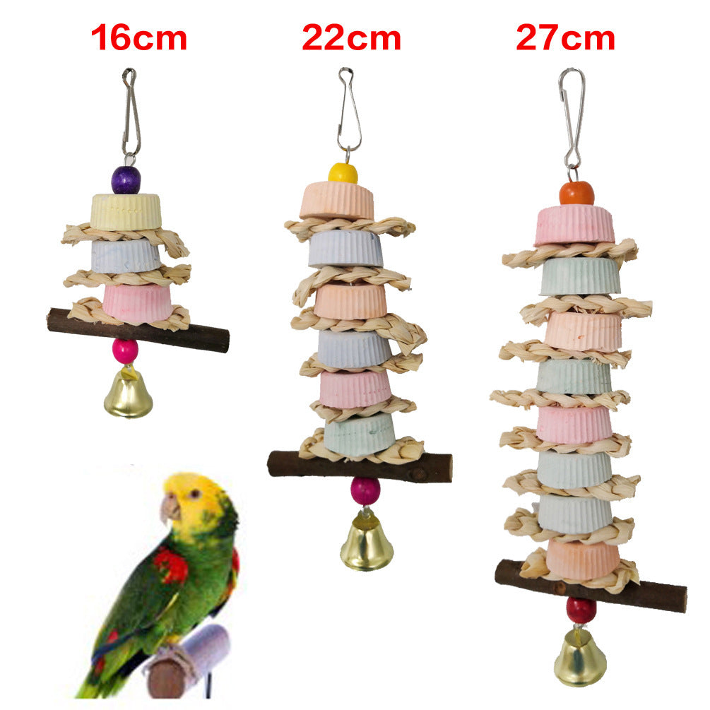 Natural Chew Toy for Parrots with Calcium Grinding Stone and Straw