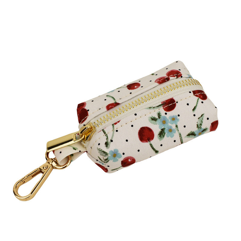 Cherry Pattern Pet Leash with Gold Buckle and Bow