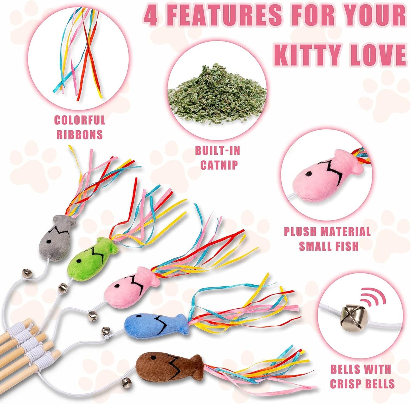 Colorful Teaser Wand Toy for Cats with Catnip Fish
