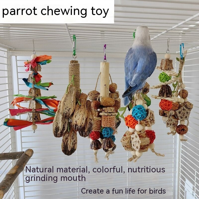 Wooden Parrot Stand with Bite Chew Toys