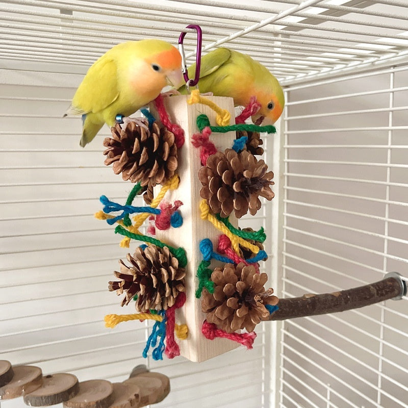Natural Wood Parrot Toy for Tearing and Biting