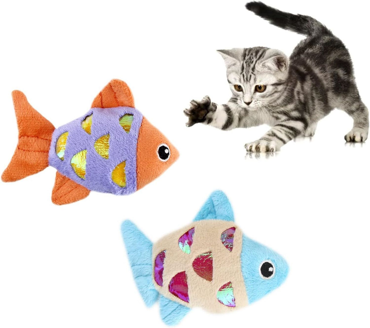 Small Catnip Fish Toys with Crinkle Sound for Indoor Cats to Bat and Chew